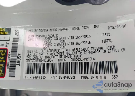 2016 Toyota Tacoma Trd Off Road из США, поврежденный, VIN 5TFCZ5AN9GX032036